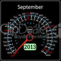 2013 year calendar speedometer car in vector. September.