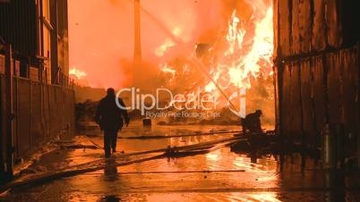 Large Industrial fire and firemen