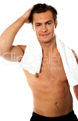 Shirtless man with white towel