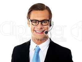 Closeup shot of male customer support member