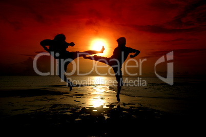 silhouette of two people fighting