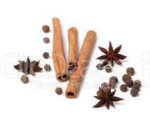 Cinnamon sticks, anise stars and black peppercorns