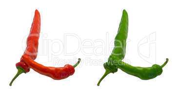 Letter L composed of green and red chili peppers