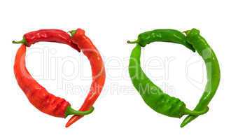 Letter O composed of green and red chili peppers