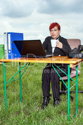Businesswoman working in the free