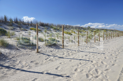 Sandstrand mit Zaun