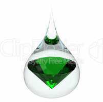 Drop of water with emerald