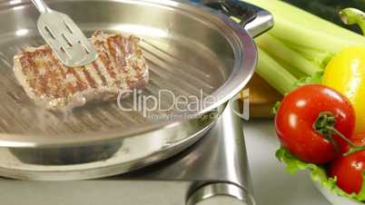 Beef Steak Grilled On Grill Pan