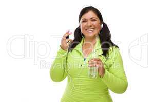 Hispanic Woman In Workout Clothes with Music Player and Headphon