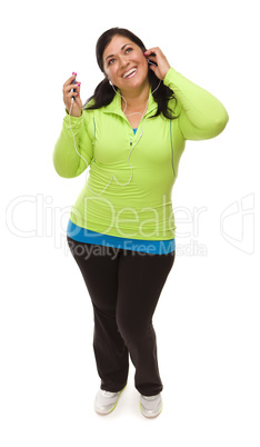 Hispanic Woman In Workout Clothes with Music Player and Headphon