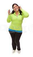 Hispanic Woman In Workout Clothes with Music Player and Headphon