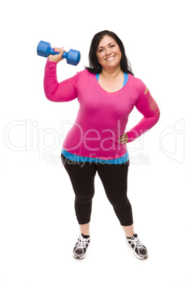 Hispanic Woman In Workout Clothes Lifting Dumbbell