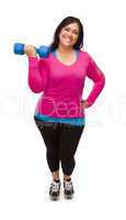 Hispanic Woman In Workout Clothes Lifting Dumbbell