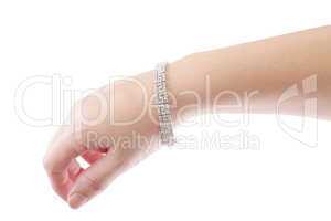 female hand with jewelry isolated on white background