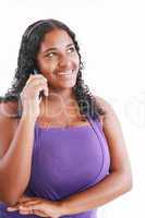 happy african woman speaking at her telephone (isolated on white