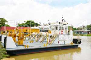 Cargo ships in the industrial port in Panama Canal