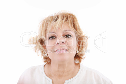 Portrait of pretty mature woman against white background