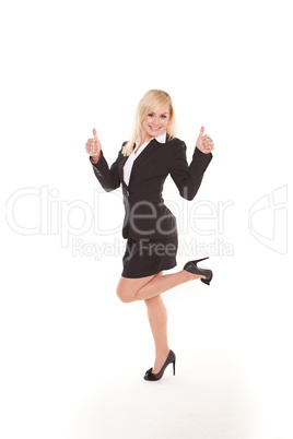 Woman dancing and giving thumbs up