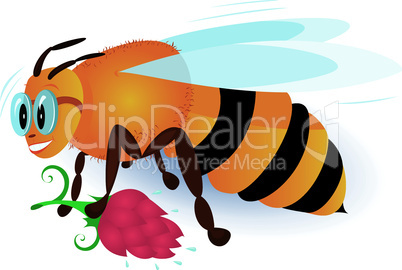 Bee with pink flower  vector illustration