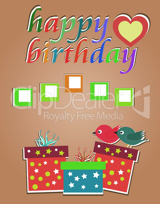 vector happy birthday cards with cute birds and gift box
