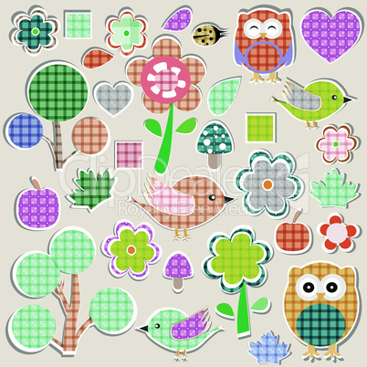 Set of nature textile stickers. scrapbook elements