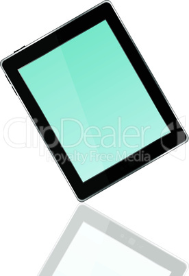 Black vector tablet pc with blue screen. Object isolated of background