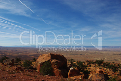 Rocks with view on plains towards Grand Canyon North Rim area, Arizona
