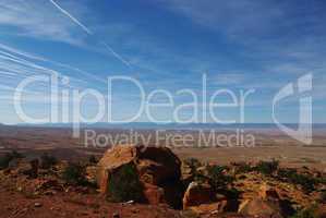 Rocks with view on plains towards Grand Canyon North Rim area, Arizona