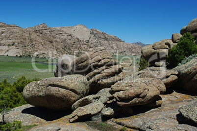 Bizarre rocks and green valley, Split Rock, Wyoming