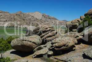 Bizarre rocks and green valley, Split Rock, Wyoming