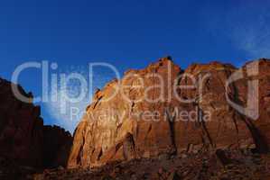 Sun glare on red rock wall, Capitol Reef National Park, Utah