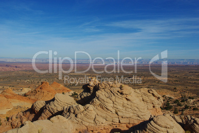 Rock formations with Lake Powell in the distance, Arizona