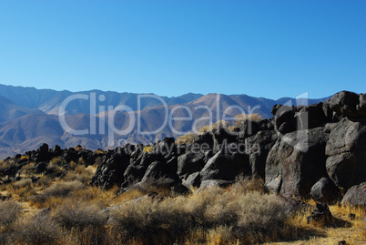Volcanic rocks and mountains near South Haiwee Reservoir, California