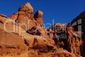Red rock formations and intense blue sky near Fisher Towers, Utah