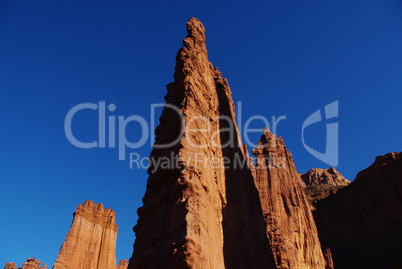 Red rock formations and intense blue sky, Fisher Towers, Utah