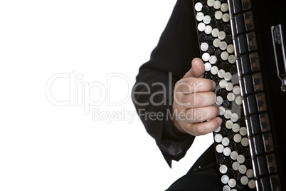 Accordion Player in front of white background