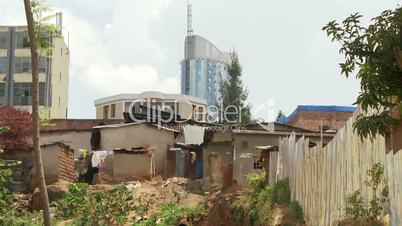 Shacks and modern buildings in Kigali, Rwanda
