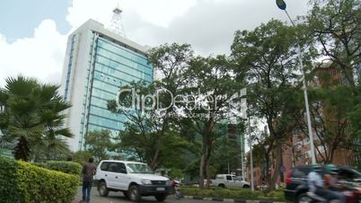 Modern buildings and traffic in downtown Kigali