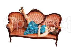 Girl lying on couch.