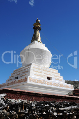 Landmark of a white stupa in Tibet