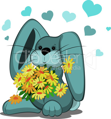 Blue rabbit  with daisy flowers vector illustration