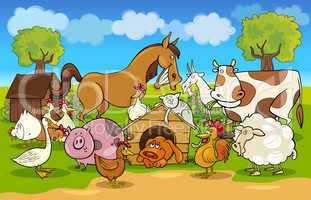 cartoon rural scene with farm animals