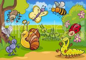 cartoon insects on the meadow