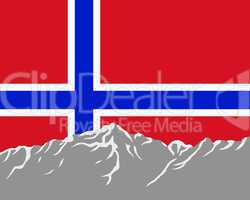 Gebirge mit Fahne von Norwegen