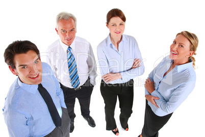 businessmen and businesswomen looking up seen from above