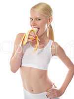Wanna some? A starving sexy woman eating banana