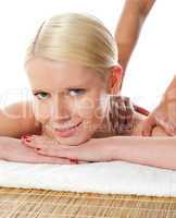 Closeup of a young woman having massage