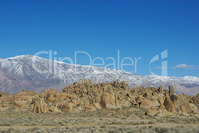 Alabama Hills and snowy mountains, California