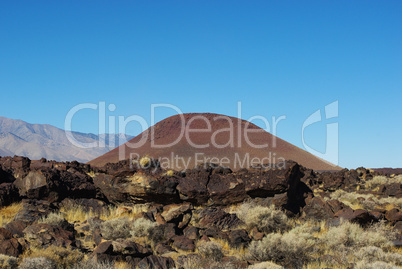 Volcanic rocks and round top mountain near South Haiwee Reservoir, California