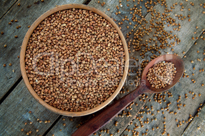 Crude buckwheat on a table